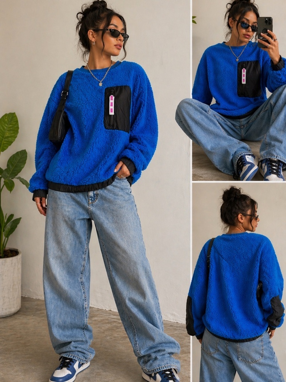 UGG RTW Blue Sherpa Pullover Sweatshirt – XS